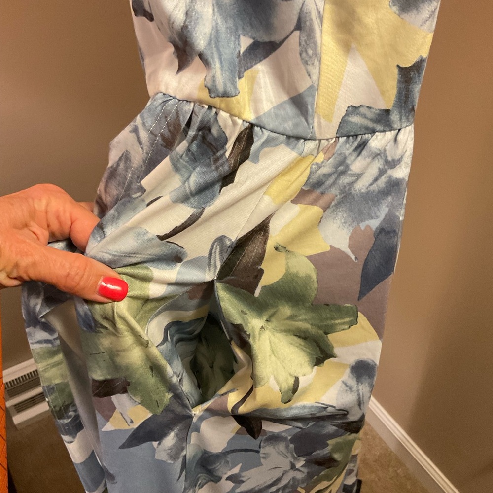 NWT Blue, yellow and white cotton knit Halter Maxi Sundress. Size M - Picture 7 of 9